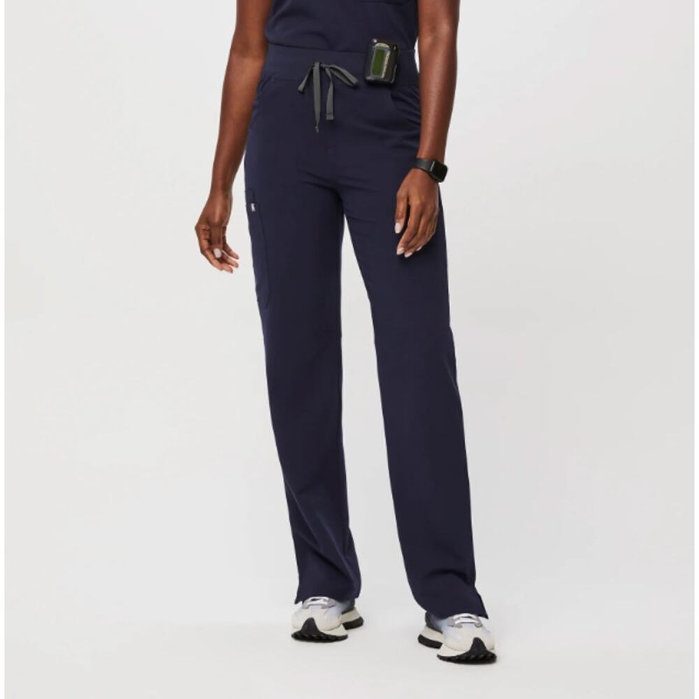 Figs Blue Straight Leg Pants with Drawstring Waist